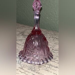 Pink glass bell with floral design Fenton Pink Cabbage Rose Bell